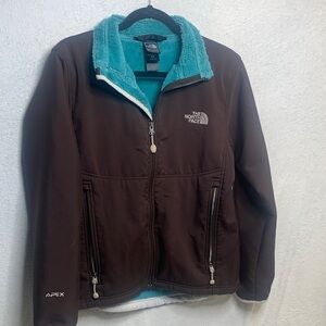 The North Face Brown Jacket with Teal Fleece Collar Women’s Sz M Winter Coat